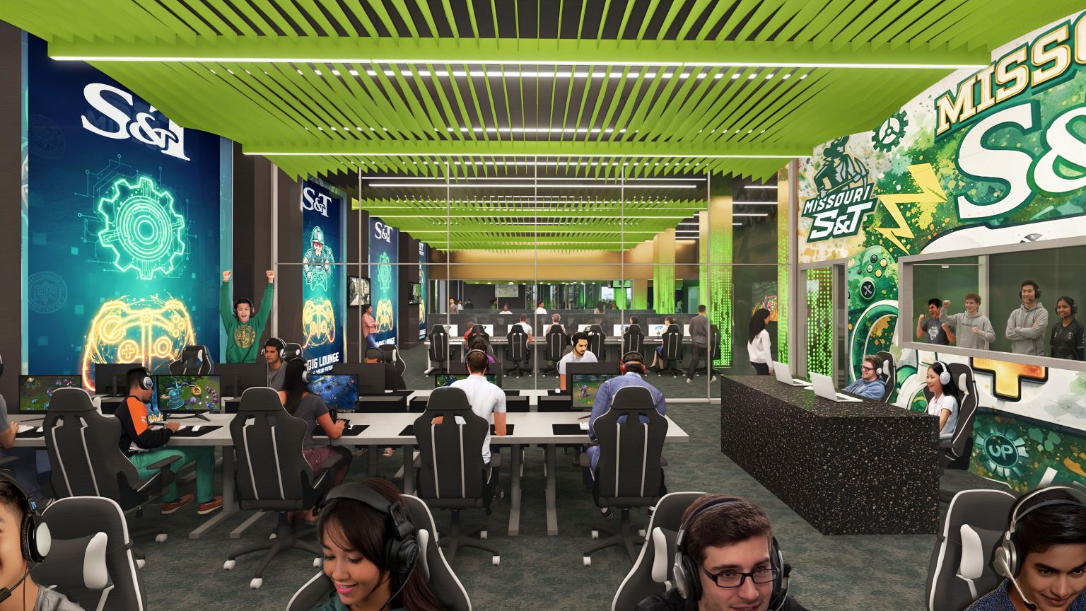 Students in the eGaming Room in Havener Center